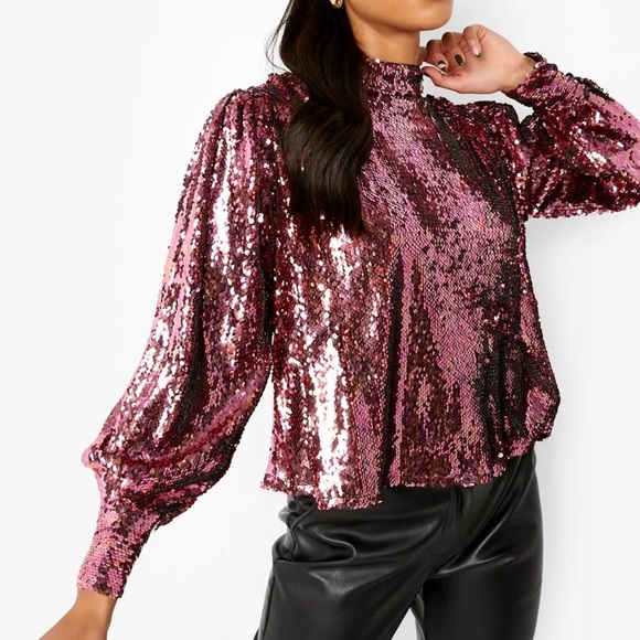 Boohoo Tops - Pink sparkly blouse